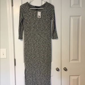 NWT Midi Gray Long Sleeve Ribbed Dress with Slit